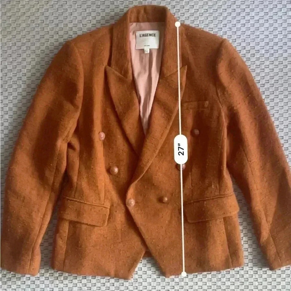 L'agence Kenzie Double-Breasted Tweed Blazer - Dark Caramel - Size 10 - Picture 14 of 14
